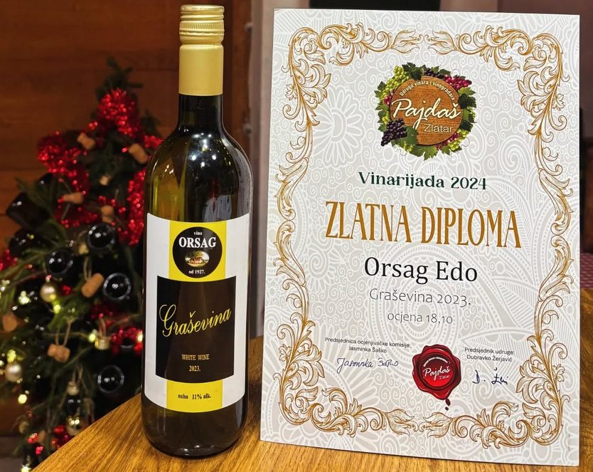 Graševina bottle with its Vinarijada 2024 gold diploma