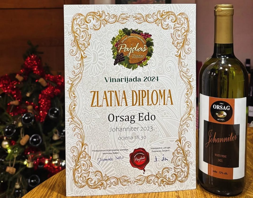 Johanniter bottle with its Vinarijada 2024 gold diploma